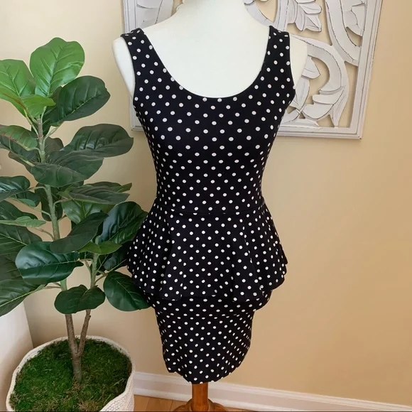 Forever 21 Black and White Polka Dot Peplum Dress